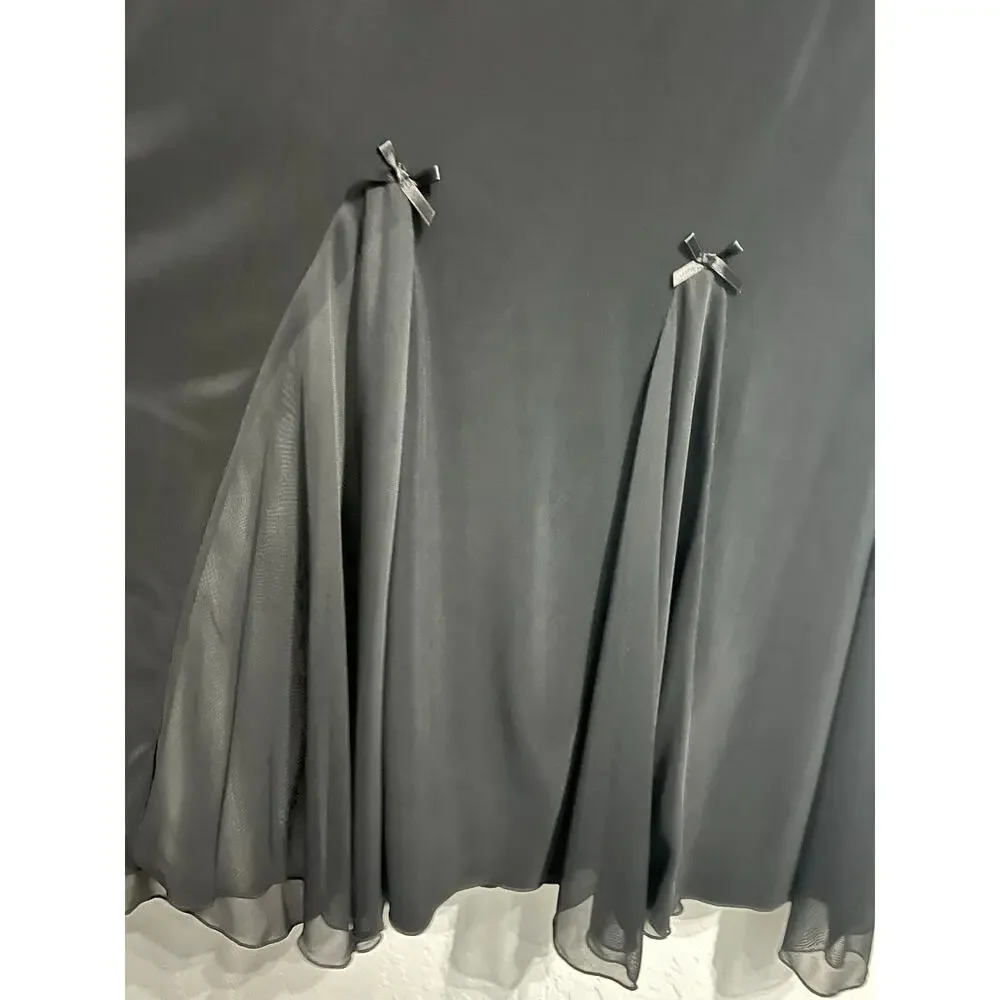 VTG Le Fete Maxi Skirt Whimsigoth Goth Coquette Witchy Bow Sheer Panel Y2K Black